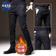 NASA WASSUP休閑褲男士2025新款春秋款彈力寬松百搭修身直筒男褲牛仔長(zhǎng)褲 黑色加絨 32 （體重125-145斤）
