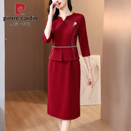 皮爾卡丹2025年新款高端媽m媽喜婆婆連衣裙禮服假兩件婚宴紅色春秋禮服 紅色 4XL