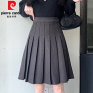 皮爾卡丹（pierre cardin）深灰色加厚毛呢半身裙女秋冬小個(gè)子短裙休閑高腰顯瘦a字百褶中裙 深灰色 XS