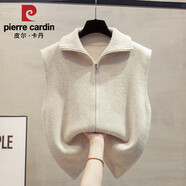 皮爾卡丹（pierre cardin）高領(lǐng)拉鏈針織開(kāi)衫馬甲背心女2025春秋新款寬松外穿馬夾毛衣坎肩潮 2024杏色2025 L