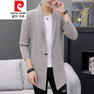 皮爾卡丹（pierre cardin）中長(cháng)款針織衫開(kāi)衫外套男士春秋季薄款毛衣外穿韓版修身潮流 卡其色 2XL