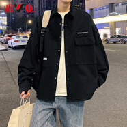 雅鹿春秋季寬松外套男士潮流港風(fēng)夾克男裝街頭休閑大碼上衣服外衣 石墨黑【黑色】 2XL 推薦120-150斤