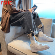 FSHE2-300斤特鹽系牛仔褲女2025新款顯瘦韓版寬松森系闊腿褲子ins潮流 深灰色 2XL _135-150斤