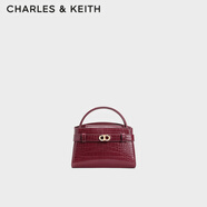 CHARLES&KEITH鱷魚紋凱莉包手提斜挎婚包包女包生日禮物七夕禮物CK2-50270880-1 Burgundy葡萄酒紅色 S