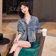 SXA香港潮牌小個(gè)子牛仔外套女2025春秋新款毛邊休閑寬松個(gè)性牛仔衣 圖片色 M