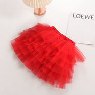 童槐女童半身裙紗裙春秋夏季短款新款中大兒童薄款夏高腰蛋糕蓬蓬短裙 紅色 100 cm (參考身高)