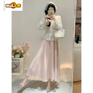 初徑微胖夏季穿搭一整套新款清純甜美多巴胺五一出游套裝連衣裙子 米白開(kāi)衫+粉色半身裙【活潑俏皮/ S 【80-90斤】