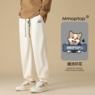 MMOPTOP潮流高街印花褲子男士春夏季寬松休閑束腳衛(wèi)長褲K1439 2杏色2XL