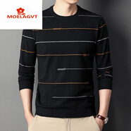 MOELAGVT男士長(cháng)袖含羊毛絨衫針織衫中青年毛衣高端薄款圓領(lǐng)毛衫打底衫T恤 2116黑色 180/XXL(155-175斤)
