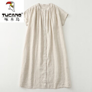 啄木鳥(niǎo)（TUCANO）亞麻襯衫裙女夏寬松顯瘦氣質(zhì)日系小眾設計感褶皺全開(kāi)襟棉麻連衣裙 麻色 L【建議105-125斤】