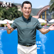鹿竹爸爸夏裝短袖t恤冰絲棉中年男士翻領(lǐng)Polo衫中老年男裝夏季上衣服 6939-灰綠 L