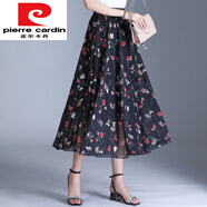 皮爾卡丹（pierre cardin）系帶松緊腰碎花半身裙女夏季雪紡a字裙中長(cháng)款2024高腰顯瘦百褶裙 花色4 均碼 松緊腰(80-150斤)