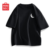 名創(chuàng)優(yōu)品（MINISO）短袖男純棉休閑寬松夏季圓領(lǐng)百搭青少年潮流半袖t恤 黑 XL