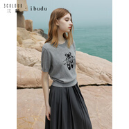 三彩2025秋季新款圓領(lǐng)正肩短袖芭蕾風(fēng)提花針織衫套頭小衫 大象灰 S