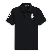 POLO SPORT美國(guó)拉夫勞倫小馬標(biāo)短袖體恤男士翻領(lǐng)純棉新款Polo衫大碼休閑男裝 黑色白標(biāo) XL /165-180斤