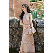 謎秀高級設計感條紋背心裙牛仔外套兩件套2026春季新款出游穿搭一整套 粉色 連衣裙 S