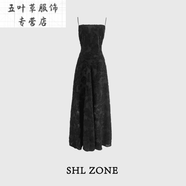 克圖克舒胡蕾 夢(mèng)里花 提花面料女裝吊帶長裙氣質(zhì)顯瘦夏季黑色修身小眾 黑色細(xì)肩帶 S (100斤以內(nèi))