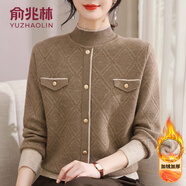 俞兆林（YUZHAOLIN）品牌中老年女裝媽媽裝秋冬裝新款毛衣洋氣加絨加厚保暖上衣打底衫 咖色[加絨] 加厚 M [建議85-100斤穿]