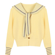 玉極虞黃色海軍領(lǐng)針織開(kāi)衫女新款減齡甜美小個(gè)子短款毛衣外套上衣 黃色毛衣【OLISI商場(chǎng)優(yōu)質(zhì)版】 M 建議90-100斤