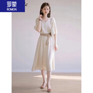 羅蒙（ROMON）連衣裙女裝夏季2024年新款時尚名媛高端輕奢優(yōu)雅知性氣質(zhì)女神裙子 米杏色 L
