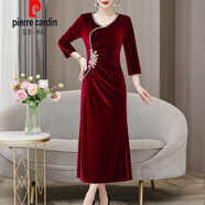 皮爾卡丹（pierre cardin）喜婆婆婚宴紅色金絲絨連衣裙女春秋新款高貴洋氣質(zhì)媽|媽長(zhǎng)裙2025 紅色 (常規(guī)款)《今年流行別致漂 2XL 120-130斤