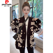 皮爾卡丹（pierre cardin）新款韓版慵懶風(fēng)針織開衫女秋冬新款寬松百搭毛衣外套潮 黑色 80-90斤 S