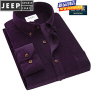 JEEP SPIRIT春秋裝新款襯衫男長(cháng)袖純棉燈芯絨磨毛休閑條絨全棉襯衣 紫 42 (建議150~165斤)180/100A