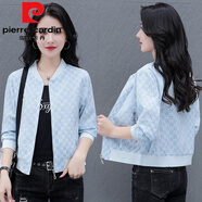 皮爾卡丹（pierre cardin）短款小外套女小香風(fēng)夾克2025春季新款百搭棒球服二四八月休閑上衣 藍(lán)色154 M (建議85-100斤) 身高158以上