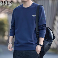 JEEP SPIRIT吉普衛衣男春秋季新款長(cháng)袖T恤男圓領(lǐng)打底衫大碼寬松上衣男款 深藍（B） 常規 XL