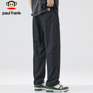 大嘴猴（paul frank）褲子男士夏季寬松直筒休閑褲男潮牌運動(dòng)薄款冰絲男褲 黑色 L
