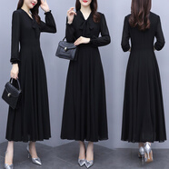 南啵丸長(cháng)袖紅色長(cháng)袖連衣裙女神長(cháng)裙2025新款演出服720度飄逸廣場(chǎng)舞裙 黑色長(cháng)袖8136 M 90100斤