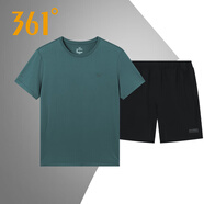 361°運(yùn)動(dòng)套裝男裝夏季健身跑步運(yùn)動(dòng)服休閑上衣361度短袖短褲兩件套R(shí) 4115黛綠+702R S