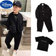 迪士尼（Disney）男童西裝套裝 春季新品帥氣主持禮服花童走秀 洋氣兒童韓版西服潮 黑色二件套+短袖黑色T恤 送配飾 150 cm
