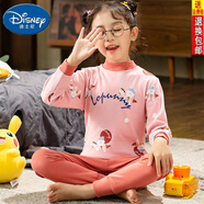迪士尼（Disney）兒童內(nèi)衣套裝純棉男童女童中領(lǐng)秋衣秋褲中大童女孩全棉棉毛衫睡衣 芭比粉色 中領(lǐng)粉兔子 逗 100 碼身高86-96體重20-30斤