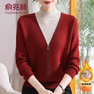 俞兆林（YUZHAOLIN）中老年女裝媽媽裝冬裝新款加絨加厚紅色毛衣女秋冬保暖打底衫上衣 安哥拉紅色[加絨] 加厚 M [建議85-100斤穿]