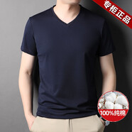 凱撒（KAISER）高端品牌夏季V領(lǐng)純色珠地棉短袖T恤男半袖男裝雞心領(lǐng)薄款冰絲體恤 上青色 M 【95-115斤】