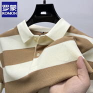 羅蒙（ROMON）秋裝polo男衫潮流條紋t恤男長(cháng)短袖秋季男士翻領(lǐng)打底刺繡上衣服 咖色【長(cháng)袖】 2XL (160-180斤)