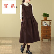 冪系中長款連衣裙女2025秋燈芯絨棉背帶裙復(fù)古文藝雙排扣無袖背心裙子 咖啡色 L 110-130斤