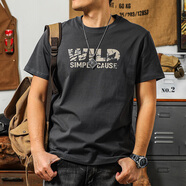 季言黑色男式美式短袖t恤原創(chuàng  )設計風(fēng)百搭字母印花半袖 夏季透氣體恤衫 深灰色 精梳純棉 XL （適合145-160斤）