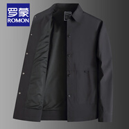 羅蒙（ROMON）大碼軍綠色翻領(lǐng)夾克男大肚子中年春秋季商務(wù)寬松單排扣風(fēng)衣外套潮 2406黑色(春秋款） 4XL :195斤左右