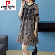 皮爾卡丹（pierre cardin）小個(gè)子雪紡連衣裙子女裝夏天2025新款夏季大號(hào)遮肚子a字氣質(zhì)洋氣 豹紋 L (100-115斤)