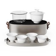 ZENS 哲品戶外旅行功夫茶具套裝輕奢玻璃陶瓷快客茶具便攜懶人泡茶神器 游俠快客-銀月鈦