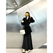 栩歐秋冬學院風毛衣開衫中長款慵懶風高級感中長款黑色針織開衫毛衣外 黑色【商場質(zhì)量-下單送腰帶】 M 建議90-100斤