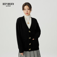 深呼吸DEEP BREATH女裝V領(lǐng)大口袋中長(zhǎng)款羊毛針織開(kāi)衫毛衣女A401026 黑 S (2碼)