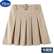 迪士尼女童百褶裙小學(xué)生半身裙春冬新款兒童學(xué)院風(fēng)中大童百搭格子短裙褲 日字扣 卡其裙 100 cm