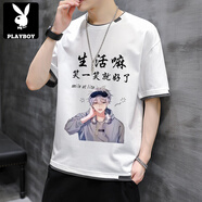 花花公子（PLAYBOY）夏季新款五分袖T恤短袖男潮牌韓版潮流體恤港風(fēng)百搭寬松5分上衣服 紅色 新款-生活嘛白 M