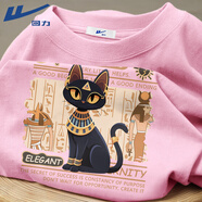 回力短袖t恤女夏季純棉寬松歐美潮流貓咪印花設計感正肩上衣體恤 活力粉(埃及HL01文化)短T 2XL