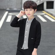 巧米兔童裝男童毛衣外套洋氣針織開(kāi)衫中大童2025春秋裝新款兒童潮 黑色 170 cm