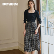 ROEYSHOUSE羅衣氣質(zhì)方領(lǐng)大擺連衣裙女2025春裝新款拼接緞面中長裙11617 拼色 （不配送腰帶） 2XL