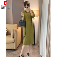 皮爾卡丹（pierre cardin）復(fù)古法式高級(jí)感連衣裙女春季新款時(shí)尚慵懶風(fēng)直筒中長(zhǎng)裙連帽針織裙 綠色針織裙 3XL 建議140~155斤